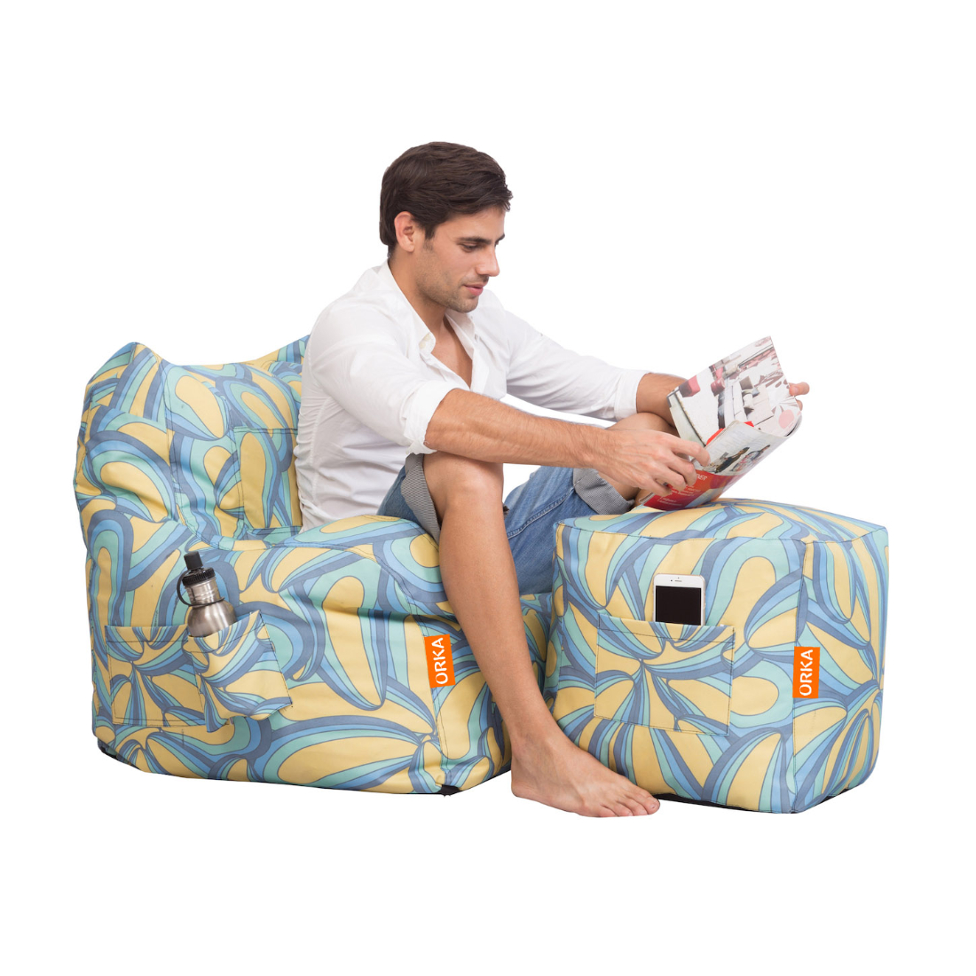 Can bean bags Digital Printed XXXL Arm Bean Chair With Footstool (Yellow)